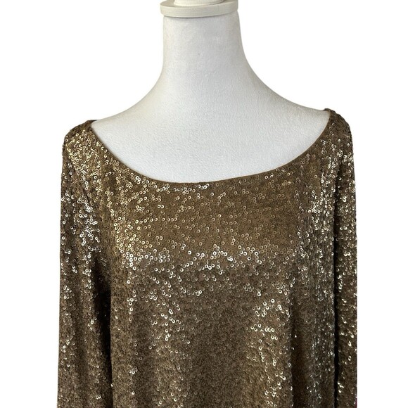 J Crew Gold‎ Sequin Scoop Neck Long Sleeve Top Sz XL - Picture 3 of 7